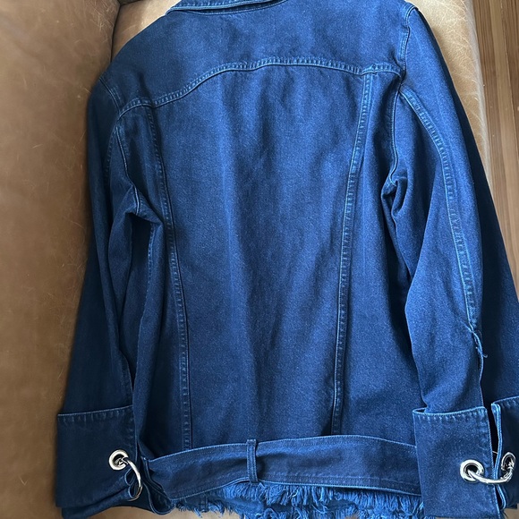 Marques Almeida grommet dark navy denim jacket raw edge belted oversize punk - Picture 6 of 17